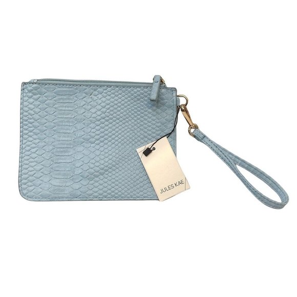Jules Kae Darla Vegan Croc Leather Pouch Wristlet Light Blue Detachable Strap - Picture 5 of 7